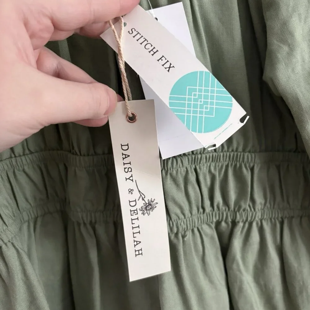 Daisy & Delilah Stitch Fix Women L Green Linen Blend Boho Larisa Peplum Top NWT